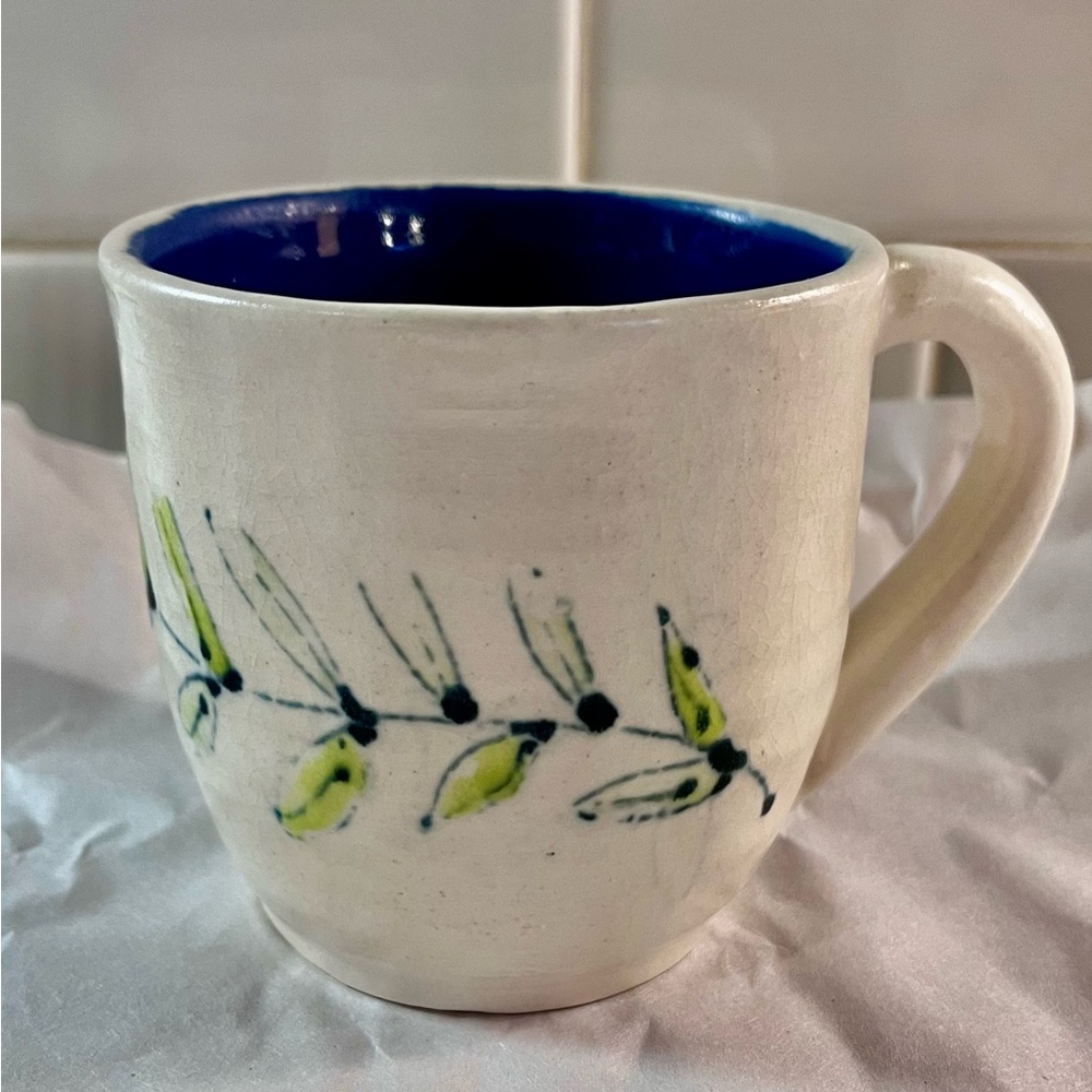 Handmade Ceramic Art‎ Stoneware Pottery Wide Coffee Mug Blue Glaze Anthropologie